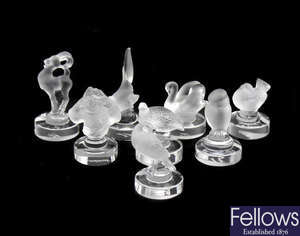 A group of eight Lalique glass menu or place card holders