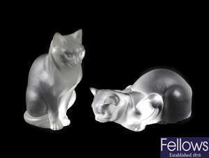 A pair of large Lalique glass cats