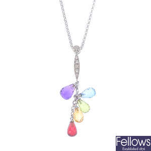 A gem-set pendant, with chain.