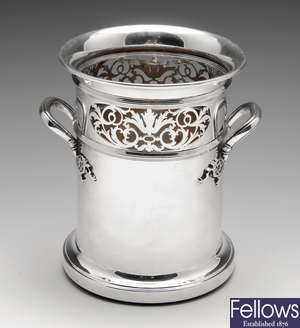 A 20th century silver mounted wine cooler.