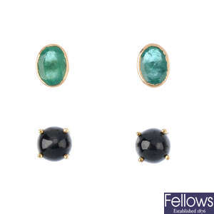 Eight pairs gem-set earrings.