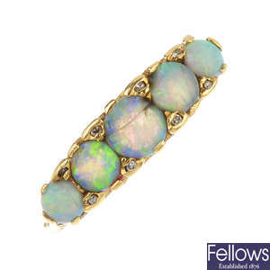 An 18ct gold opal and diamond five-stone ring.