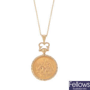 A half sovereign pendant, with a 9ct gold chain.