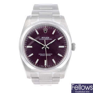 CURRENT MODEL: ROLEX - a gentleman's stainless steel Oyster Perpetual bracelet watch.