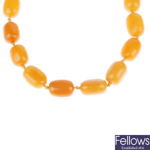 A natural amber bead necklace.