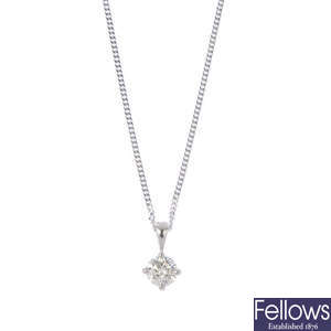 A platinum diamond pendant, with 18ct gold chain.