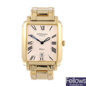 RAYMOND WEIL - a gentleman's gold plated Saxo bracelet watch with a lady's Raymond Weil bracelet watch.