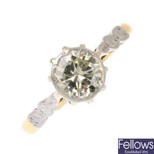 A diamond single-stone ring. 