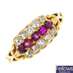 A mid Victorian gold ruby and diamond ring, circa 1860.