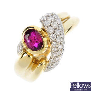 A diamond and ruby dress ring.
