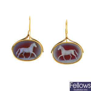 A pair of 18ct gold cameo earrings.