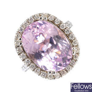 A 14ct gold kunzite and diamond cluster ring.