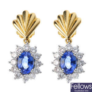 A pair of 18ct gold sapphire and diamond earrings. 