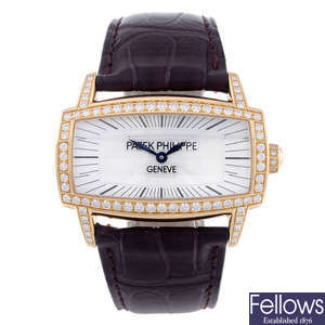 PATEK PHILIPPE - a lady's factory diamond set 18ct yellow gold Gondolo Gemma wrist watch.