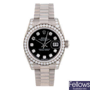ROLEX - a lady's 18ct white gold Oyster Perpetual Datejust bracelet watch.