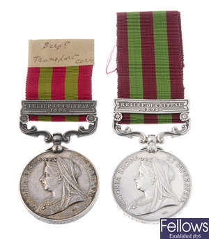India Medal (2), both with Relief of Chitral clasps.