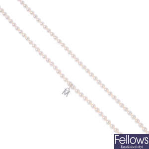 MIKIMOTO - a cultured pearl single-strand necklace.