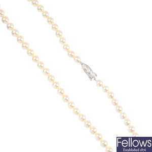 MIKIMOTO - a cultured pearl single-strand necklace.