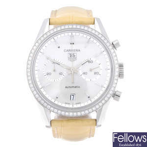 TAG HEUER - a lady's stainless steel Carrera chronograph wrist watch.