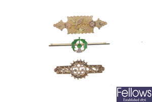 Three 9ct gold brooches.