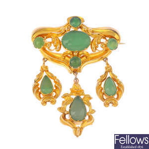 A mid Victorian gold chalcedony brooch.