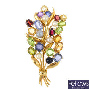 A mid 20th century multi-gem floral brooch.