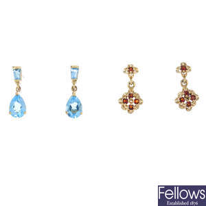 Six pairs of gem-set earrings.