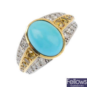 An 18ct gold turquoise and diamond dress ring.