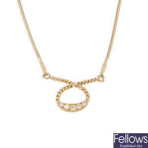 A set of 1970s 9ct gold diamond jewellery.