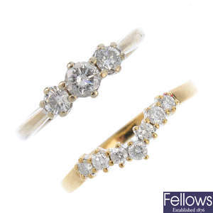 Two 9ct gold diamond dress rings.