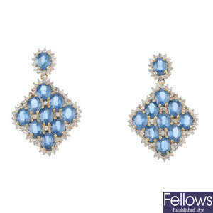 A pair of 9ct gold blue gem earrings.