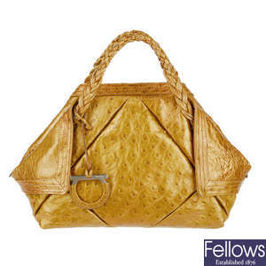 SALVATORE FERRAGAMO - a bronze ostrich leather Origami handbag.