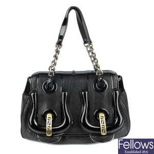 FENDI - a black leather Double Buckle Flap handbag.