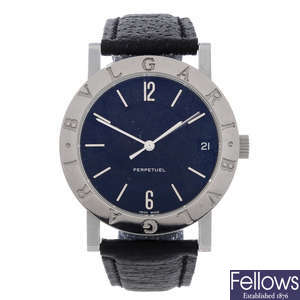 BULGARI - a gentleman's stainless steel Perpetuel wrist watch.