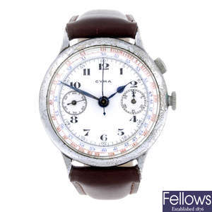 CYMA - a gentleman's nickel plated chronograph wrist watch.
