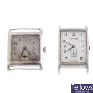 LONGINES - a gentleman's stainless steel watch head together with a stainless steel watch head by Omega.