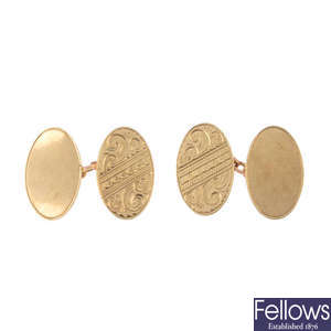 A pair of 1960s 9ct gold cufflinks.