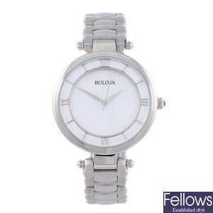 BULOVA - a lady's stainless steel bracelet watch.