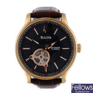 BULOVA - a gentleman's rose gold plated wrist watch.