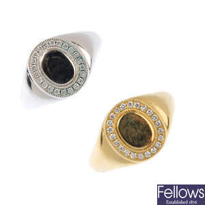 Two 9ct gold diamond signet rings.