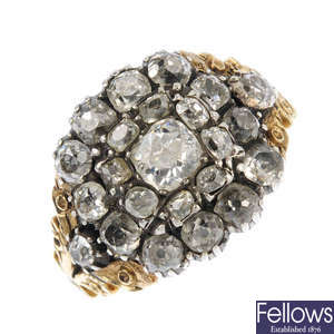 A late Georgian gold and silver diamond cluster ring.