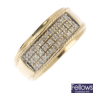 A 9ct gold diamond band ring.