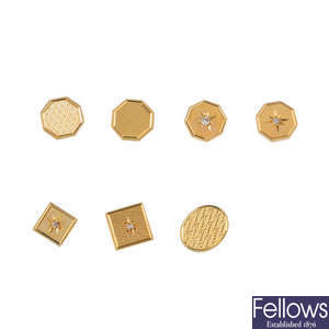 A 9ct tie clip, and eight 9ct gold tie pins.