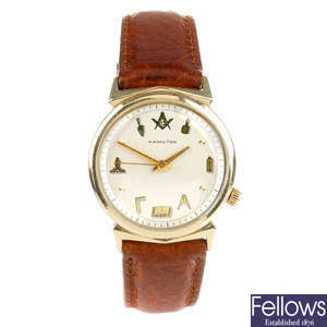 HAMILTON - a gentleman's gold plated Nautilus 404 Masonic wrist watch.