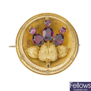 A late 19th century gold and garnet memorial brooch.