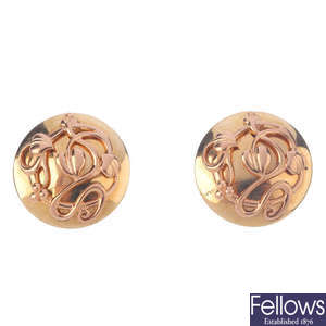 CLOGAU - a pair of 9ct gold earrings.