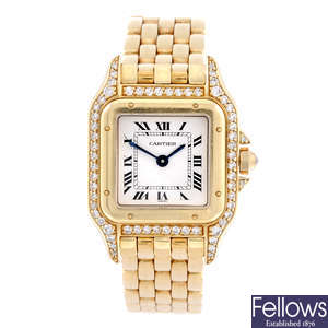 CARTIER - a diamond set 18ct yellow gold Panthere bracelet watch.