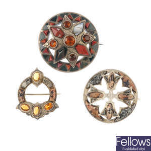 Three Scottish gem-set brooches.
