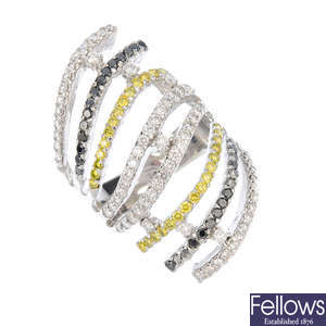 A diamond, colour treated 'yellow' diamond and gem-set dress ring.