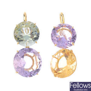 A pair of quartz earrings.